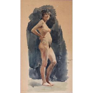 Nu Féminin - Aquarelle - Artiste Italien - 19ème siècle - Rome