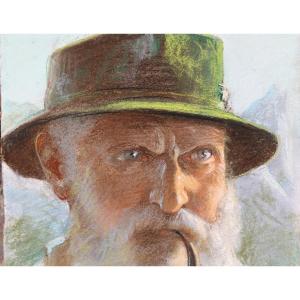 Edgardo Rossaro - A Pipe Smoker - Pastel - Early Twentieth Century