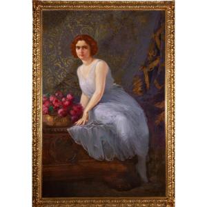 Roberto Franzoni - Portrait féminin - Très Grande Toile - Signè Daté