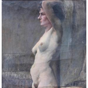 Léonce Fruget - Nu féminin - Femme de profil - Toile 