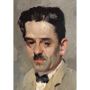 Leone Romolo - Naples - Portrait masculin Homme - Huile - Signé - Art deco - Autoportrait