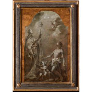 Giuseppe Varotti - Bologne - Grisaille sur papier - Saint Grégoire le Grand et Saint Sébastien