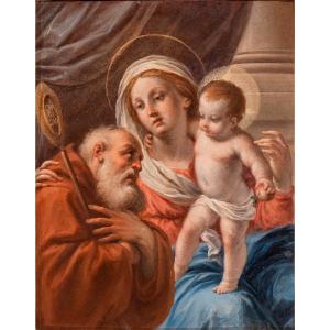 Giuseppe Varotti - Bologna - Oil On Copper – Madonna And Child With Saint Francis Of Paola  
