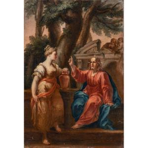 GIUSEPPE VAROTTI - BOLOGNE - HUILE SUR TOILE D’ORIGINE -  Le Christ et la Samaritaine au puits