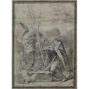 FRANCESCO MONTI - BOLOGNE - DESSIN - LE CHRIST APPARAÎT À SAINT ALBERT CARMÉLITE