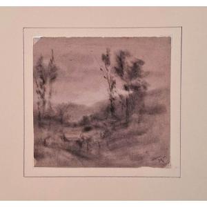 Coriolano Vighi - Drawing - Landscape In The Italian Countryside - Signed - Bologna