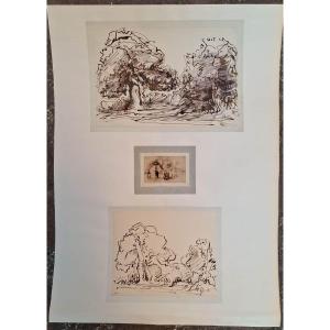 Narcisse Diaz De La Pena - Barbizon - 3 Landscape Drawings