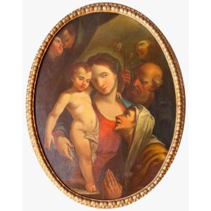 Domenico Pedrini - Sainte Famille avec sainte Anne Huile sur toile, cadre d'origine