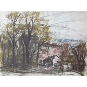 Paolo Manaresi - Pastello - Paesaggio con casolare - Firmato