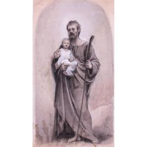 Alessandro Guardassoni - Grand Dessin - Saint Joseph avec l'Enfant - Publié