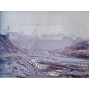 Garzia Fioresi - paysage sur la rivière Savena - Signé