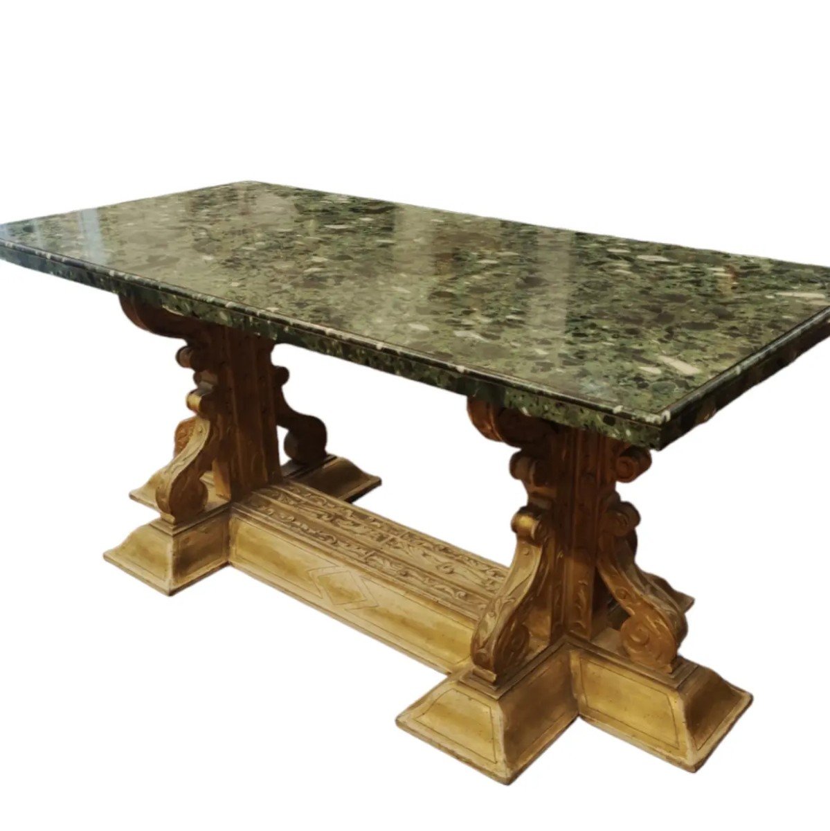 Table En Bois Doré Avec Plateau En Marbre,italie XIXème Siècle -photo-2