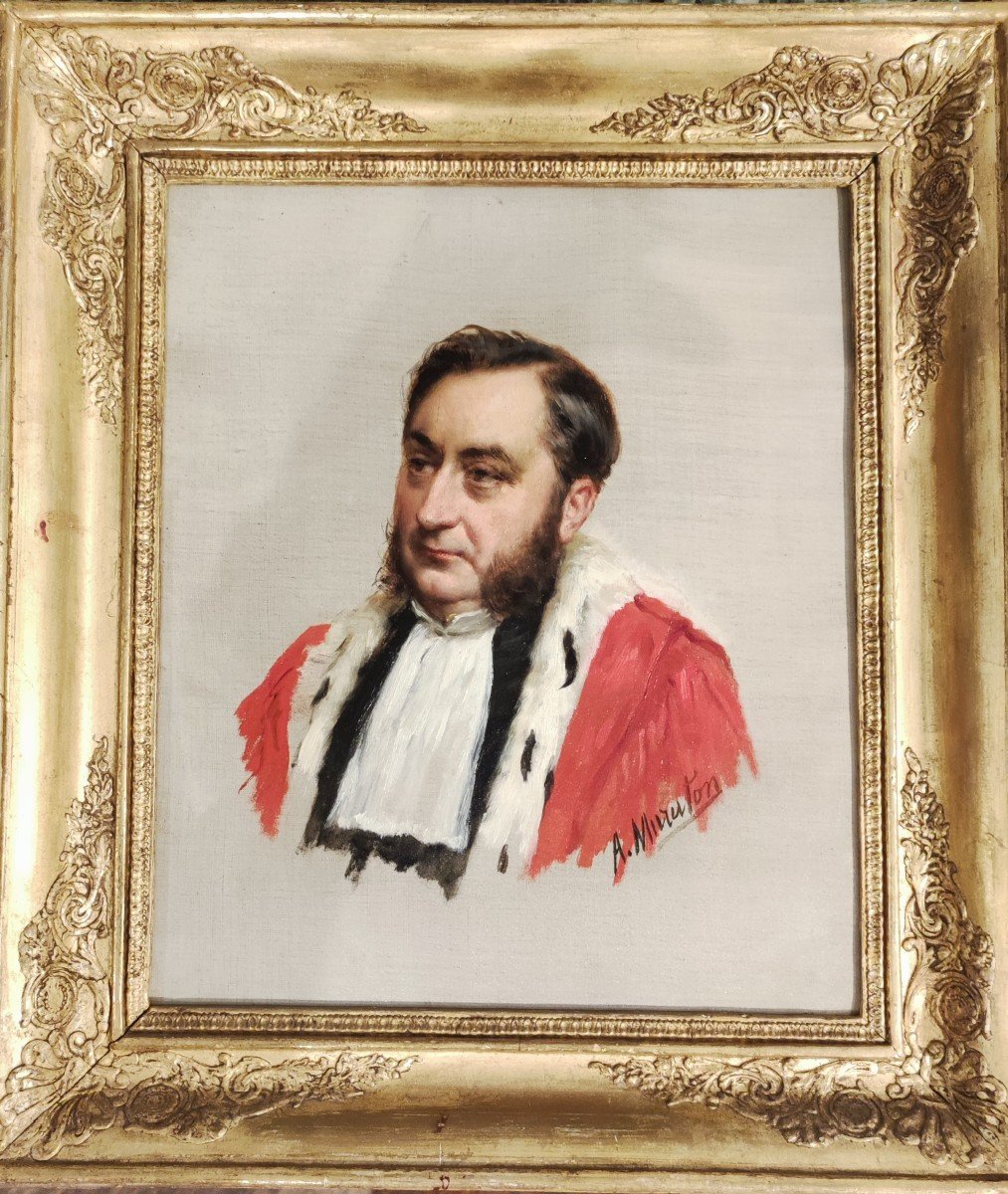 Portrait De Magistrat , Tableau Par A. Muraton France XIXème Siècle 