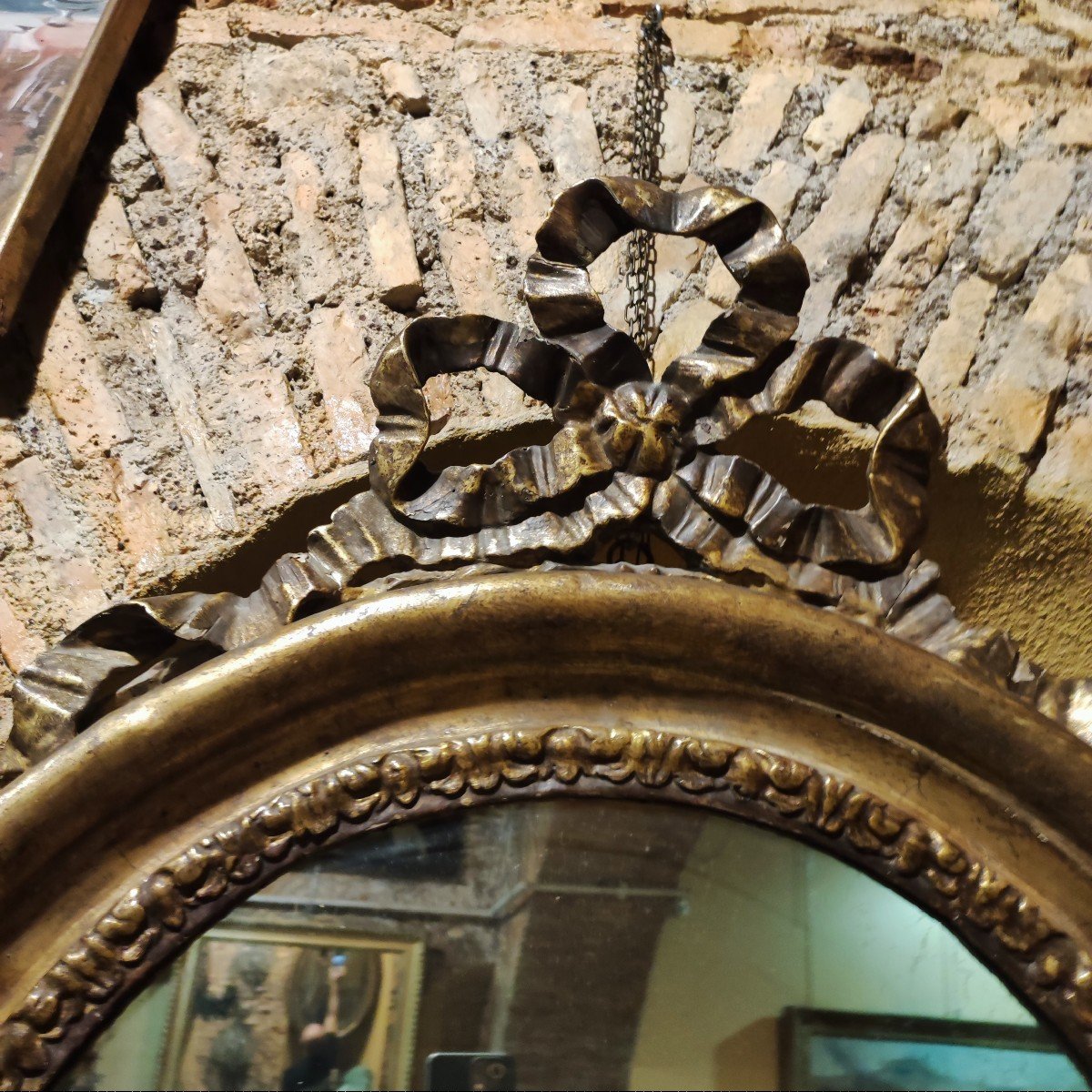 Pair Of Oval Mirrors, Gilded Wood, Naples Italy XVlllth Century-photo-4