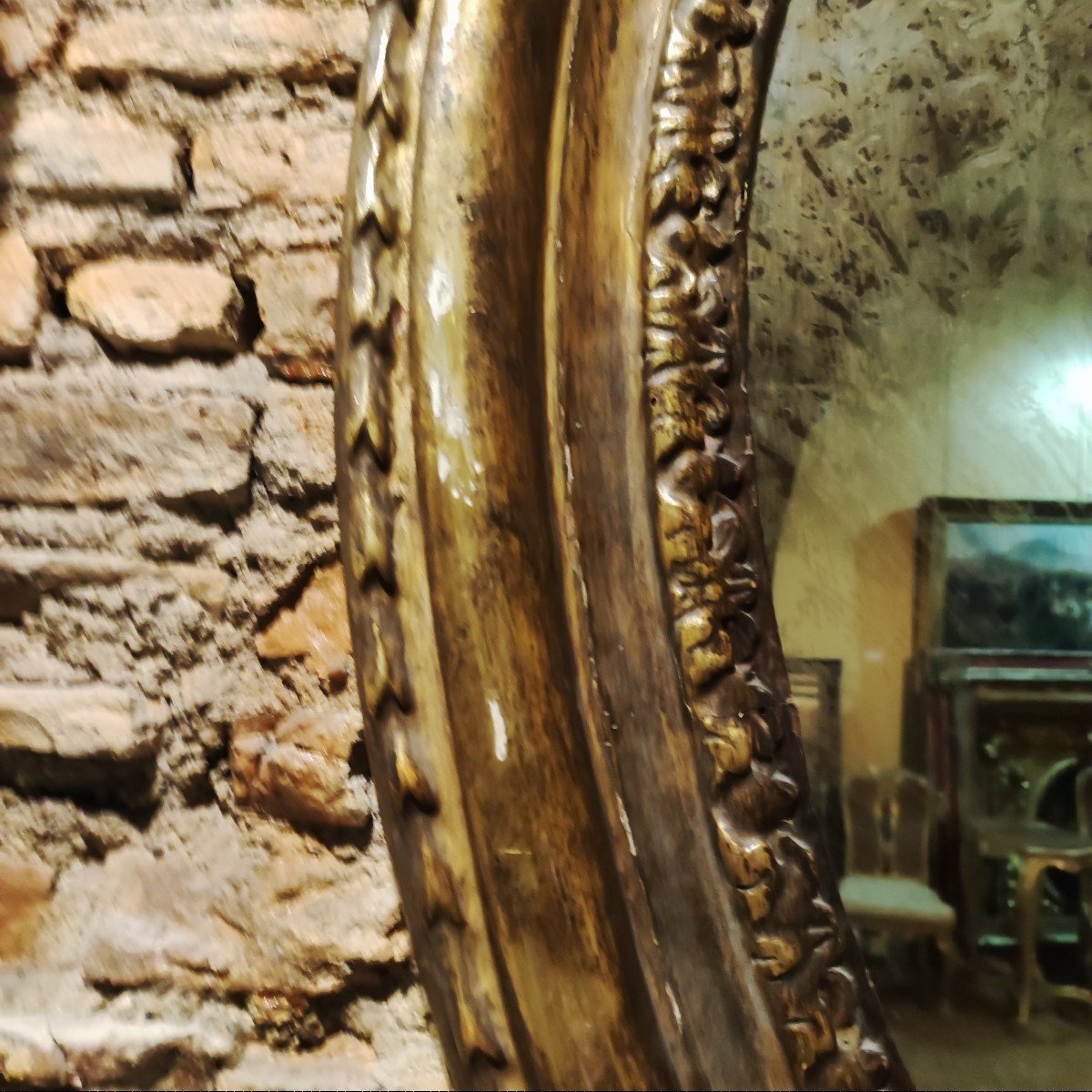 Pair Of Oval Mirrors, Gilded Wood, Naples Italy XVlllth Century-photo-1