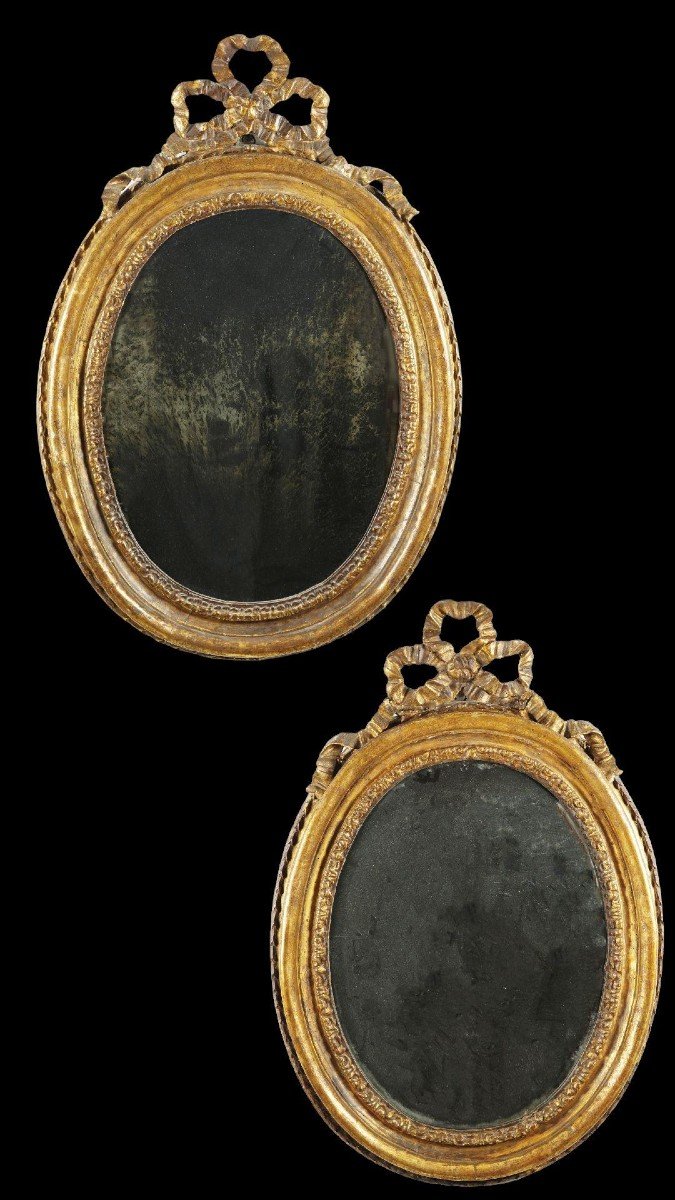 Pair Of Oval Mirrors, Gilded Wood, Naples Italy XVlllth Century-photo-2