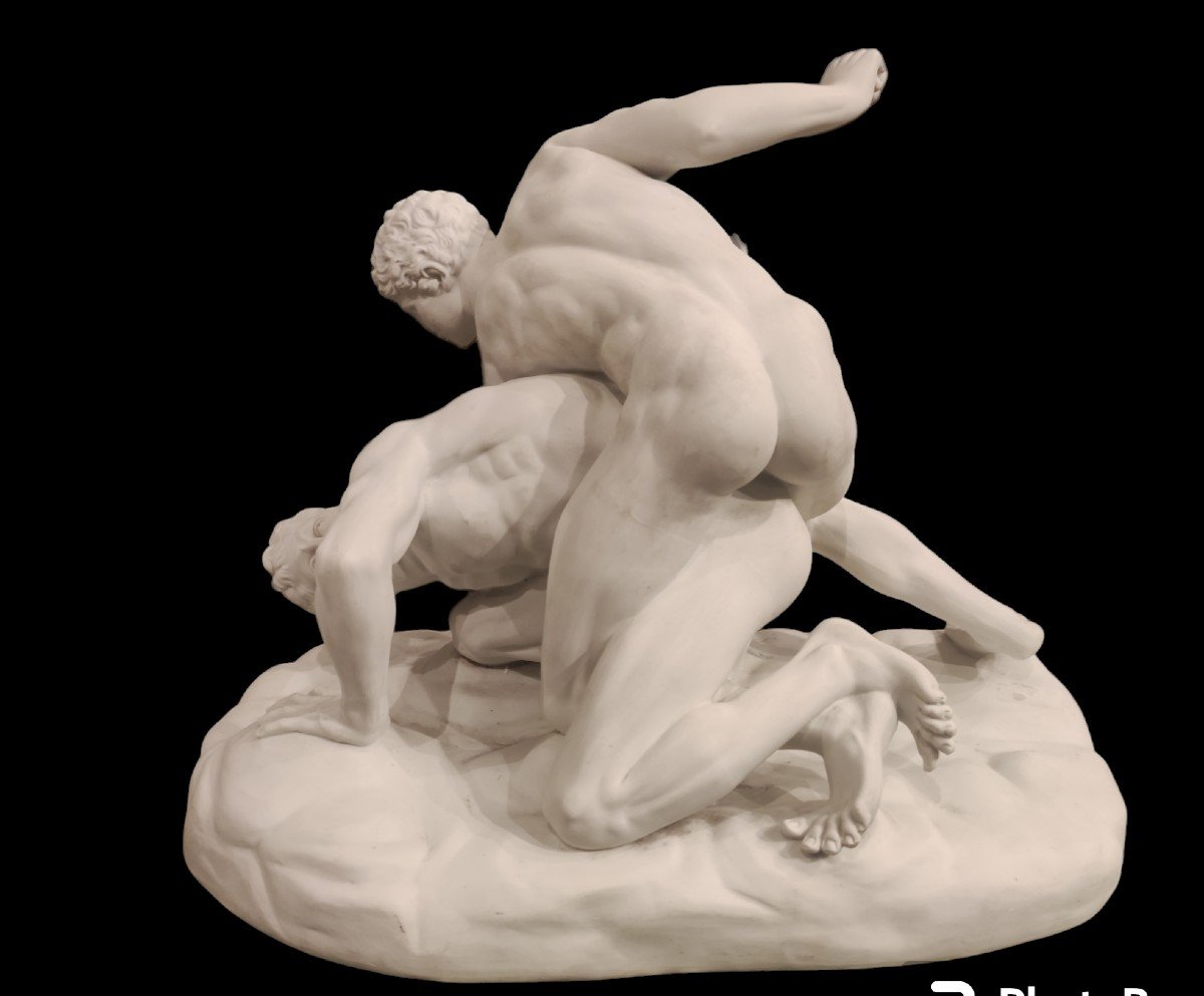 Wrestlers. Sculpture Biscuit Italy XIXth Century Grand Tour -photo-2