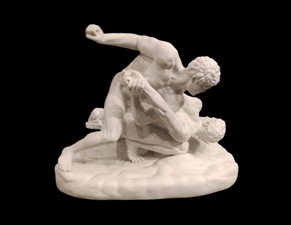 Wrestlers. Sculpture Biscuit Italy XIXth Century Grand Tour 