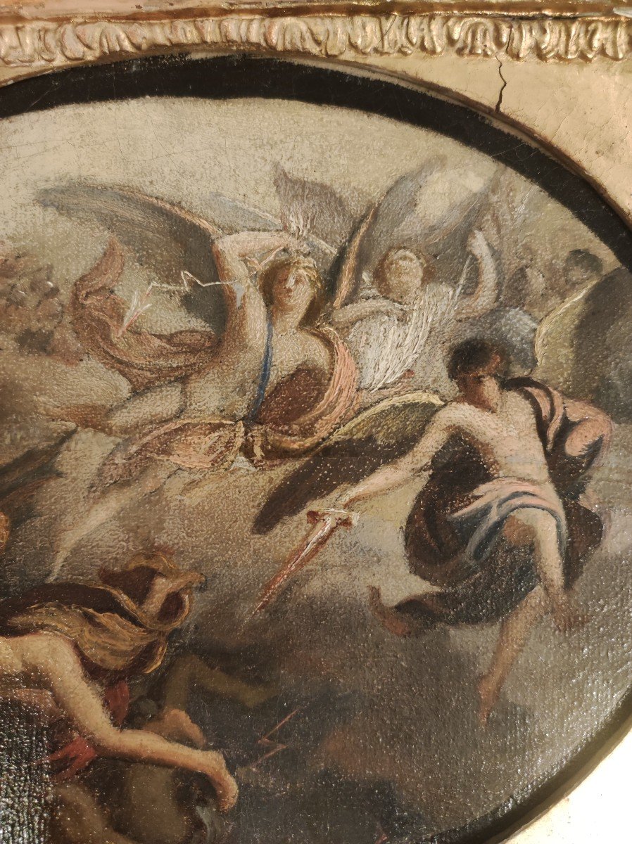 La Chute Des Anges Rebelles.  Tableau  école De A. Appiani . Italie Debut XIXéme Siécle -photo-3