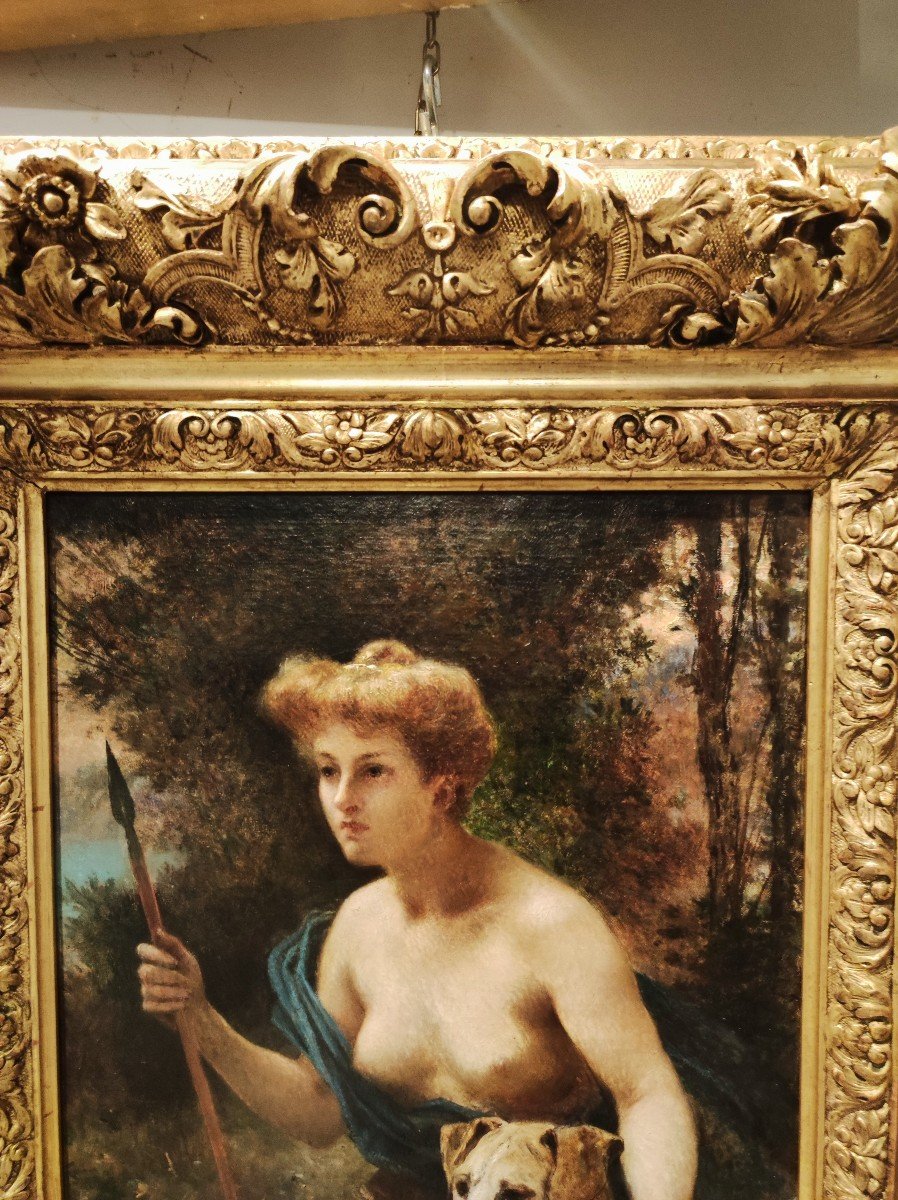 Diana The Huntress, Painting By H.c. Danger France XIXth Century Signed-photo-3