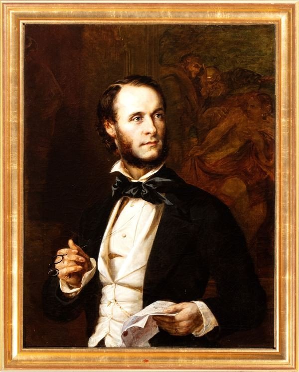 Portrait Of Man With Letter, Painting Oil On Canvas By P. Levin Signed XIXth France Century -photo-2