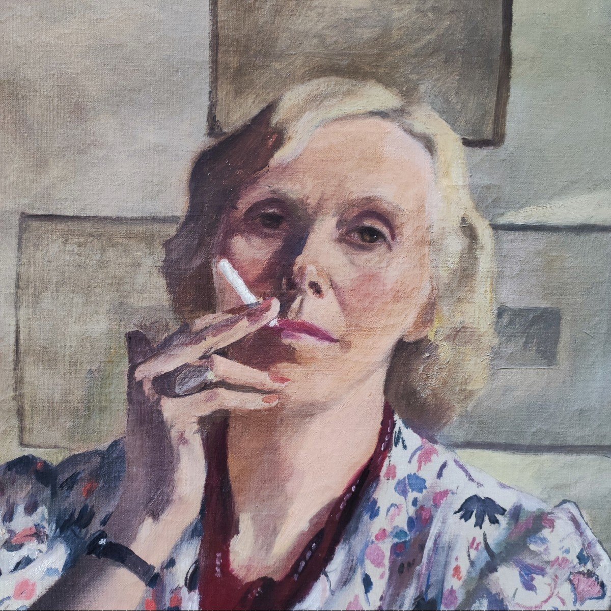 Self-portrait With Cigarette, Painting By Beryl High Tumiati, Italia 1930-photo-3