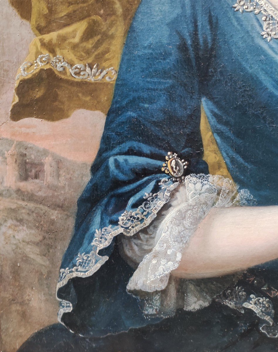 Portrait De Dame En été, Tableau , Italie Du Nord Ou France XVIIIème Siècle -photo-3