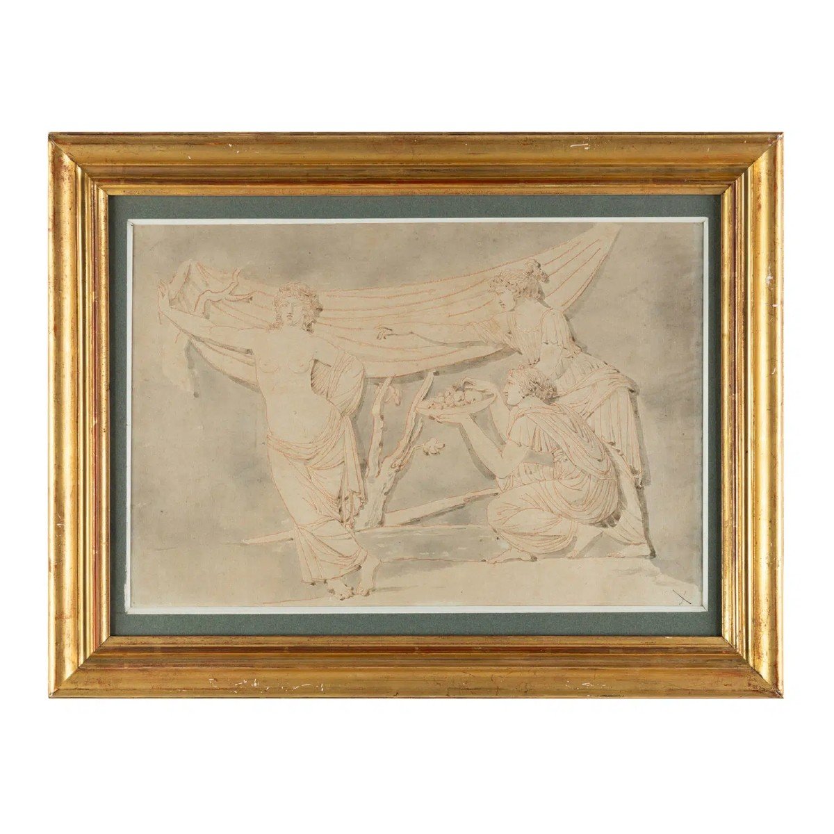 Paire De Dessins Avec Des Scènes Néoclassiques, Italie XIXème Siècle -photo-3