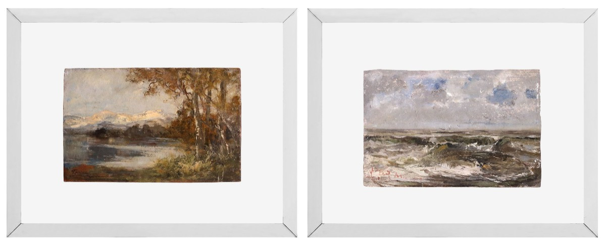 Pair De Paysages, Montecarlo Et Bordighera , Tableaux Par P. Mariani,  Genova  XIXème Siècle  