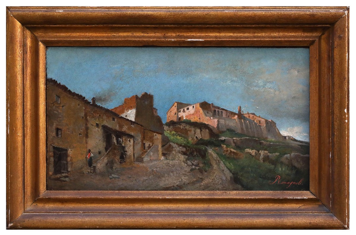 Paysage De Corbara, Tableau, Signé Romagnoli , Italie XIXème Siècle 