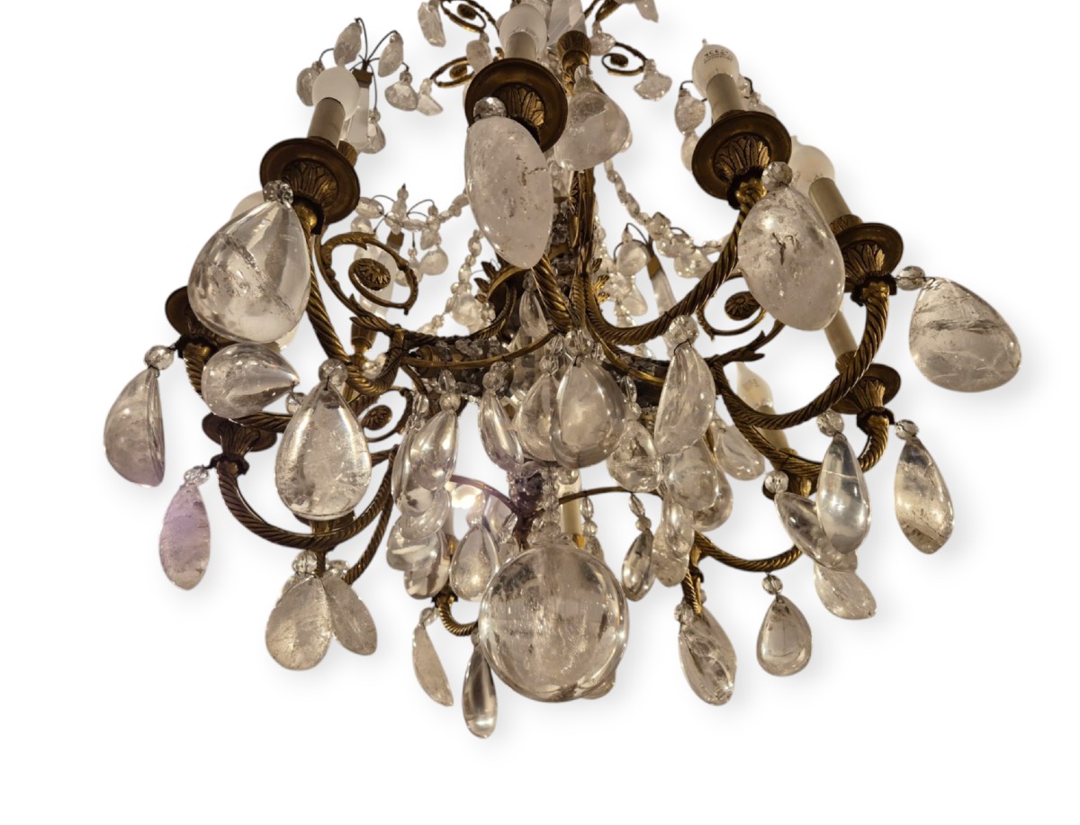 Chandelier, Bronze And Rock Crystal , Italy End Of XIXth Century -beginning Of XXth Century-photo-4