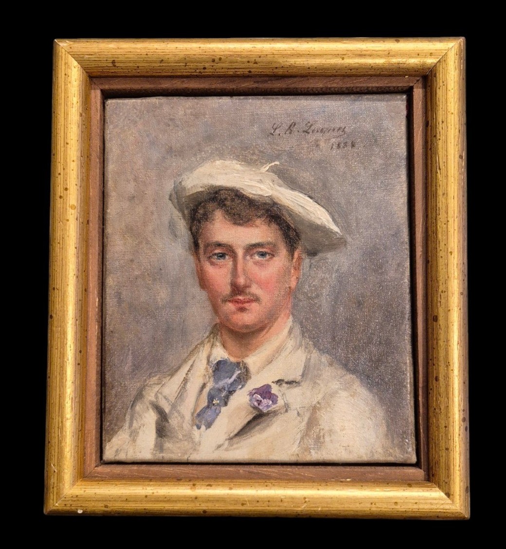 Portrait De Jeune Homme En Blanc, Dandy , Tableau France XIXème Siècle , belle epoque -photo-1