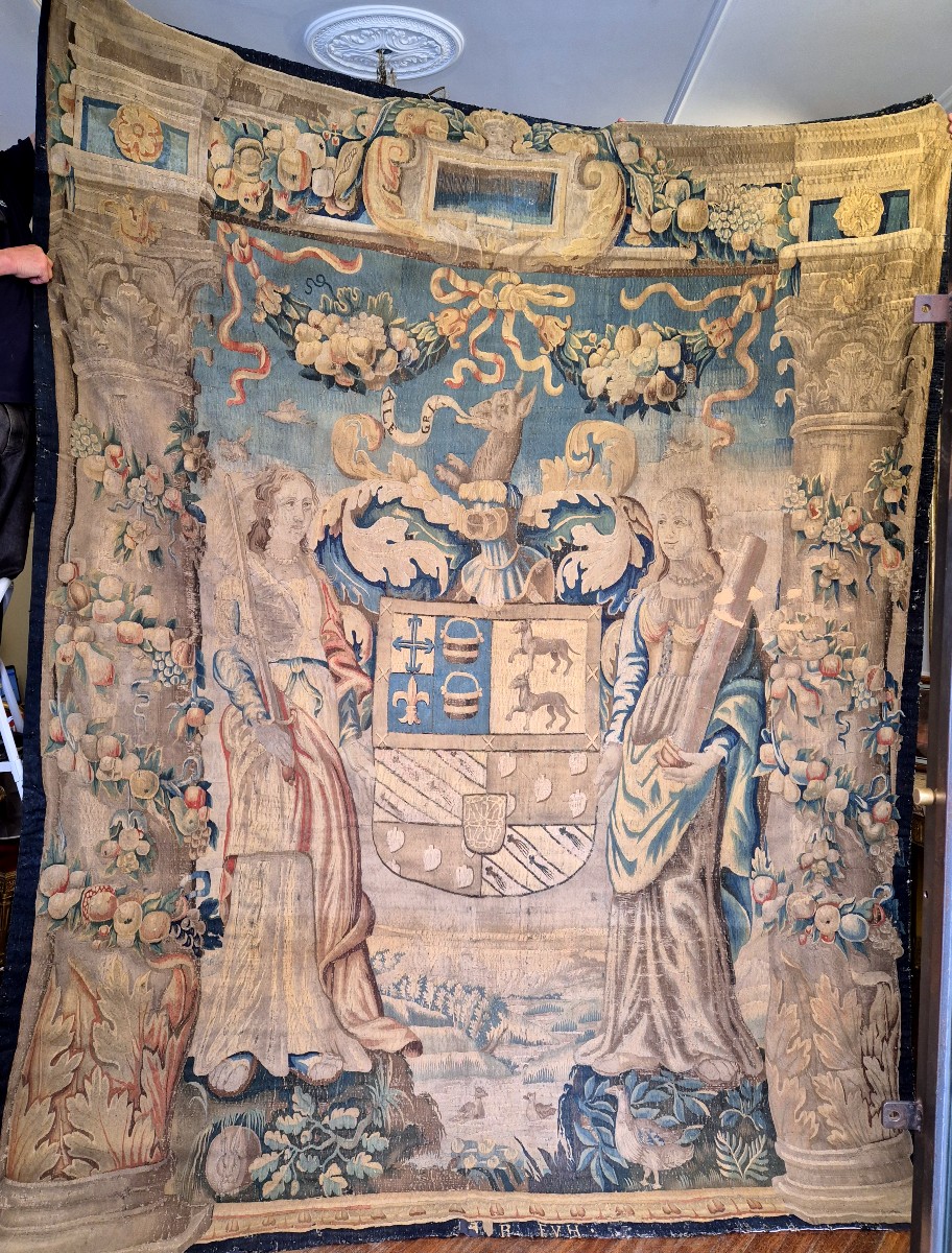 Flemish Heraldic Tapestry XVII Century Spanish Coat Of Arms Burgos-photo-2