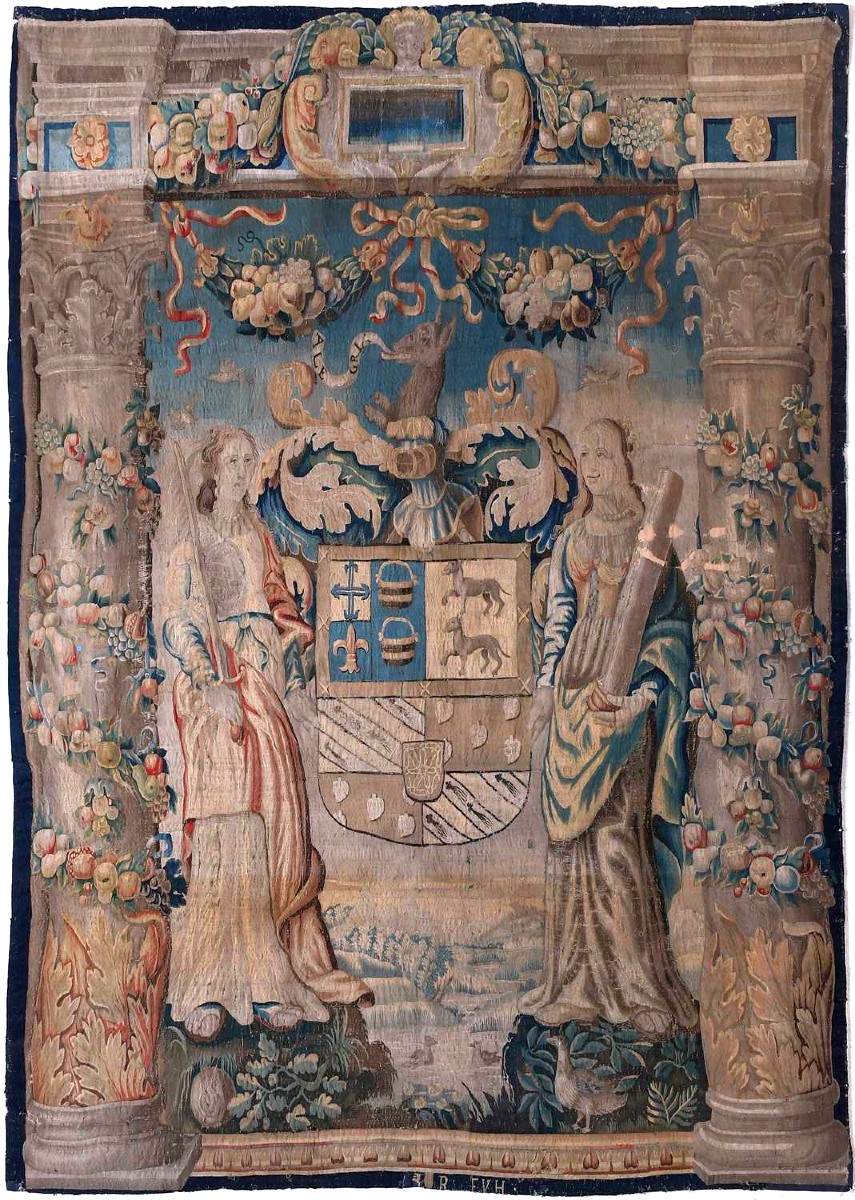 Flemish Heraldic Tapestry XVII Century Spanish Coat Of Arms Burgos
