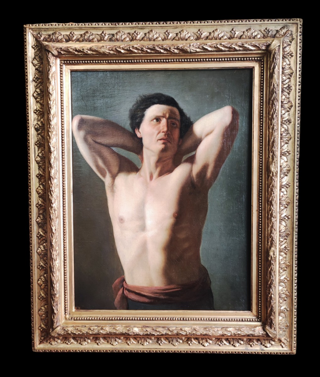 Academic Nude With Raised Arms , Painting Italy XIXth Century-photo-2