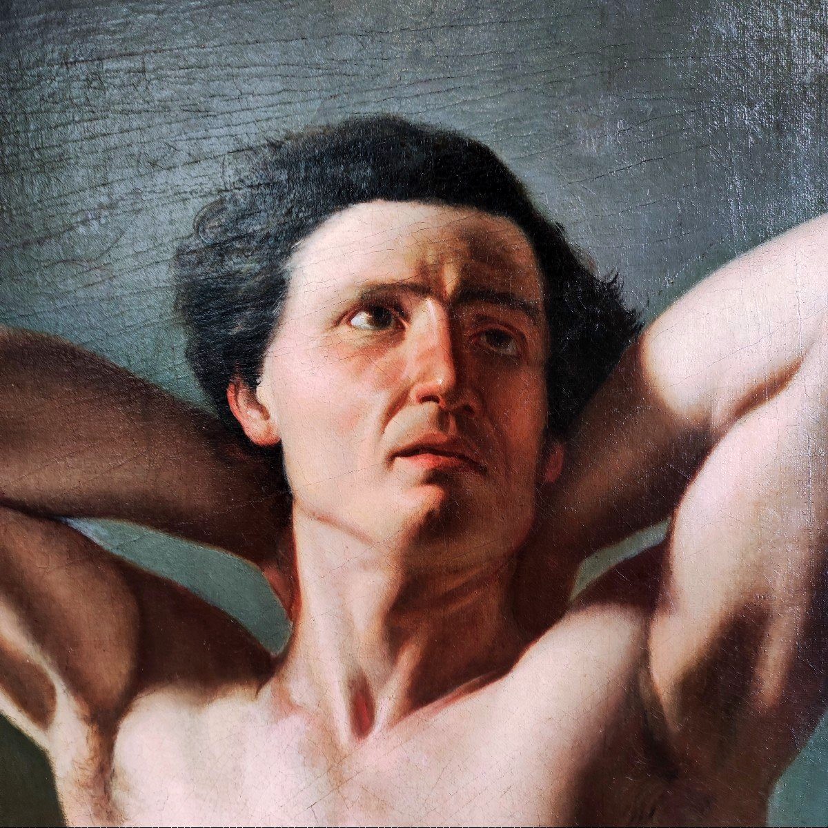 Academic Nude With Raised Arms , Painting Italy XIXth Century-photo-3