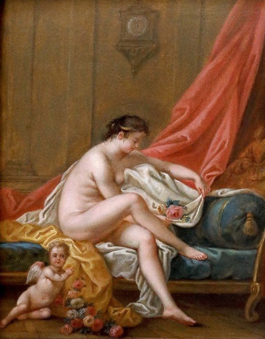 Venus And Cupid, Painting, France XVIIIth Century Surrounding Jf Schall-photo-2