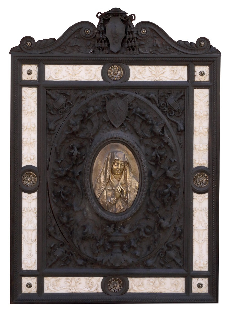 Devotional Plaque With Cardinal Antonelli Coat Of Arms, Rome XIXth Century Grandtour