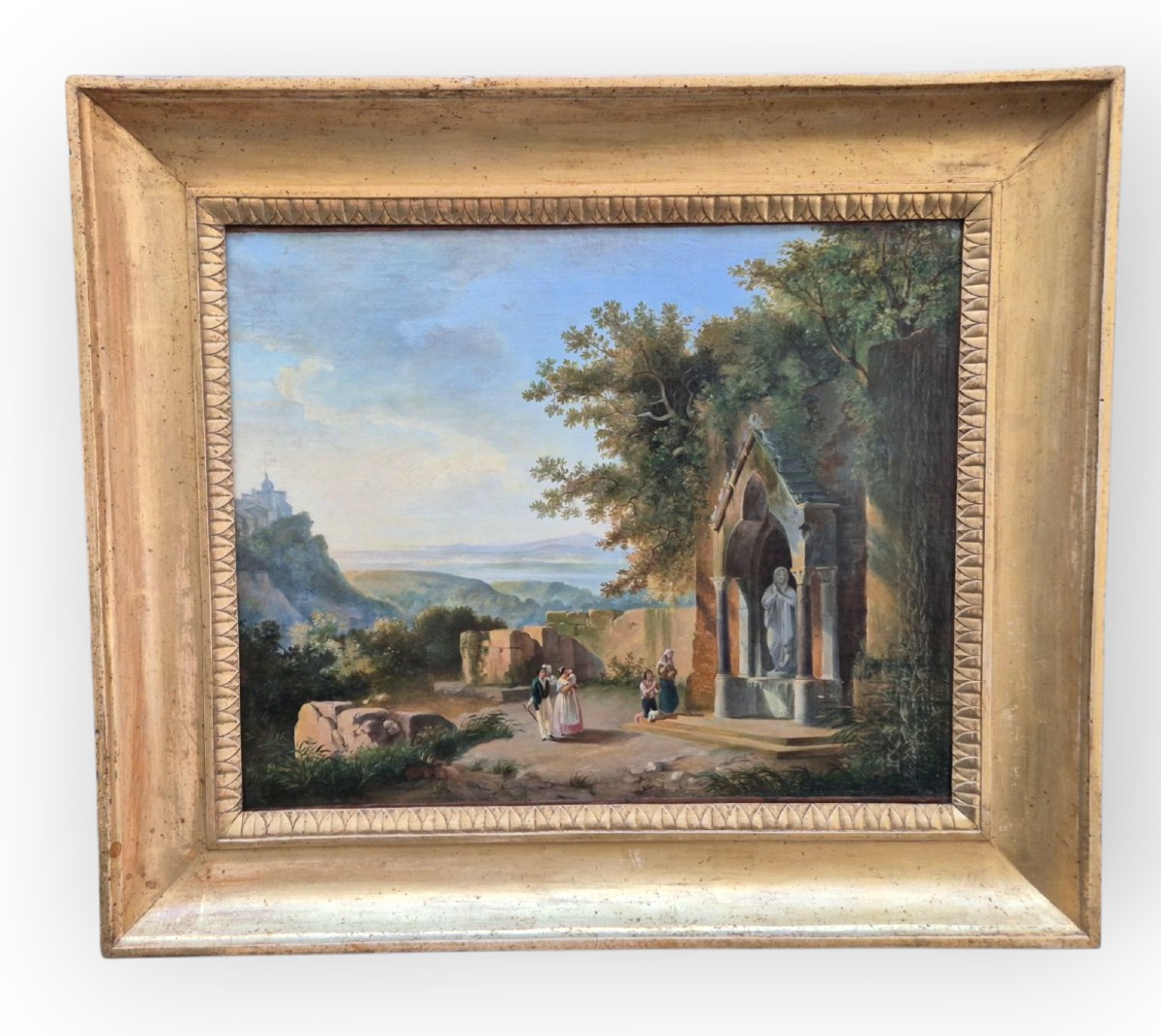 Chapelle de campagne romaine avec vue sur Ariccia, Tableau, Italie XIXème Siècle grandtour-photo-2
