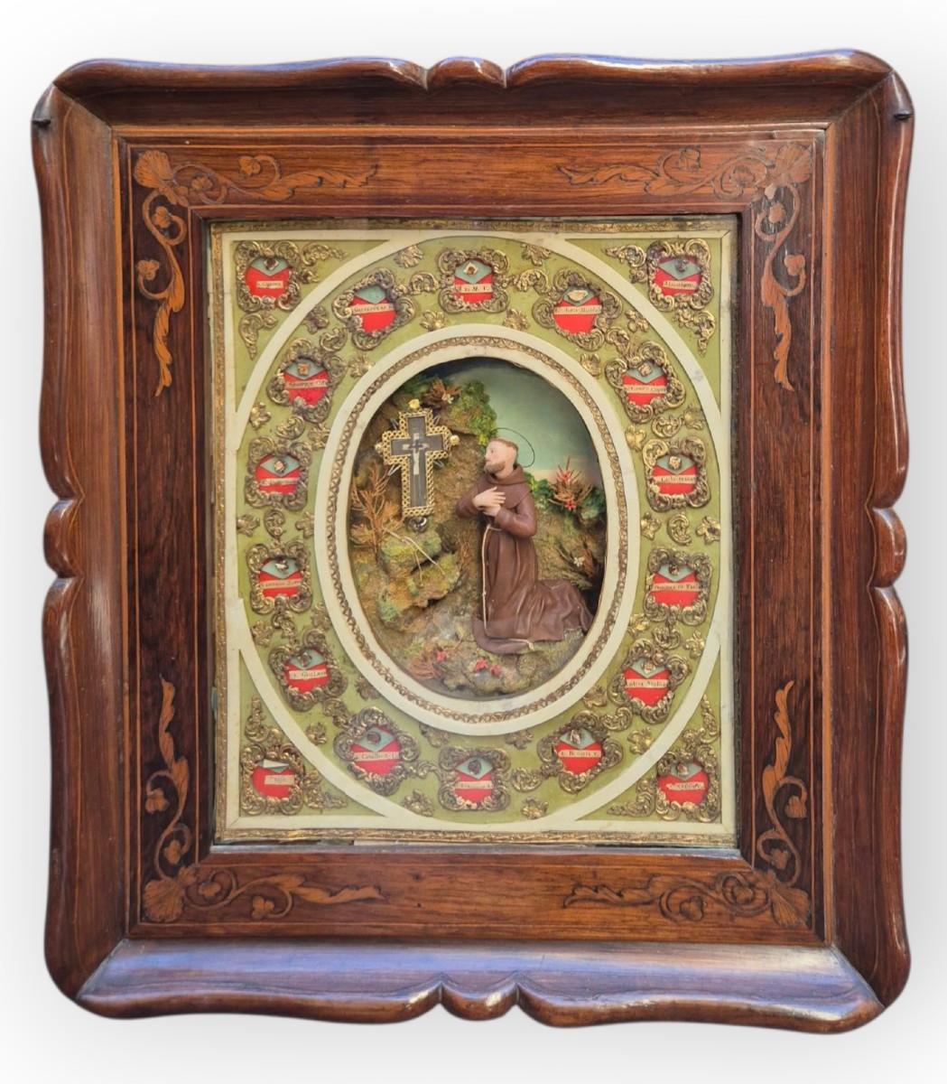 Coffret  Avec Reliques Et Cire De Saint François, Bois , Naples XIXème Siècle -photo-2