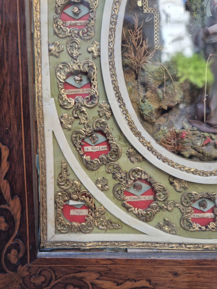 Coffret  Avec Reliques Et Cire De Saint François, Bois , Naples XIXème Siècle -photo-1