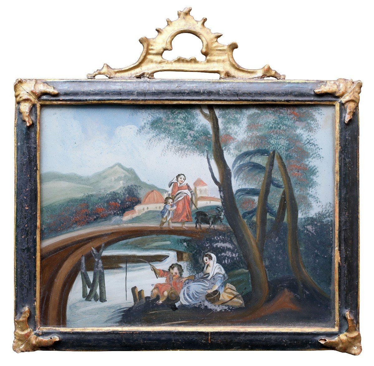 The Picnic, Painted Under Glass, Venice XVIIIth Century . Grandtour