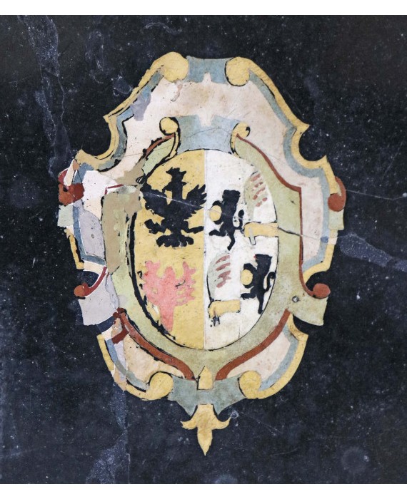 plateau de table avec double blason noble, Scagliola , Italie XVIIIème Siècle 