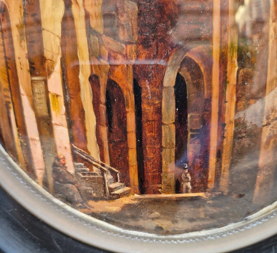 Intérieur Du Colisée, Tableau sous vere  Rome XIXème Siècle Grand tour-photo-3