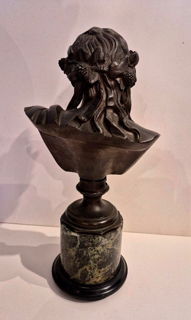Buste en bronze et socle en marbre vert Antinoo Grand Tour Italie Rome -photo-2