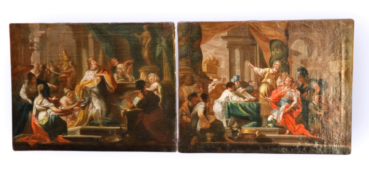 paire de scènes de l'histoire antique, Tableaux Rome XVIIIème Siècle Grandtour