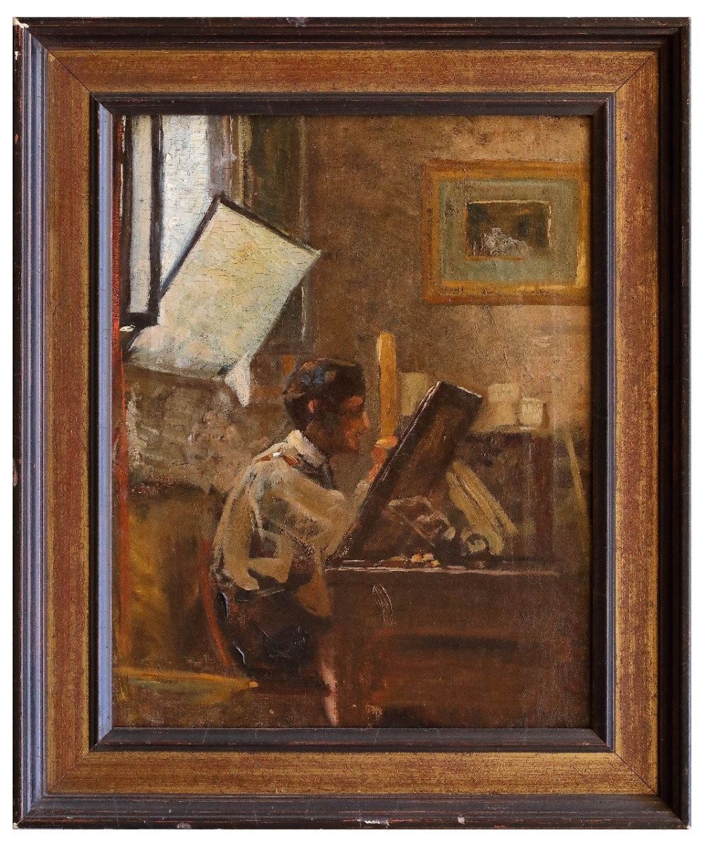 Portrait De Peintre En Studio, Tableau, France XIXème Siècle -photo-2