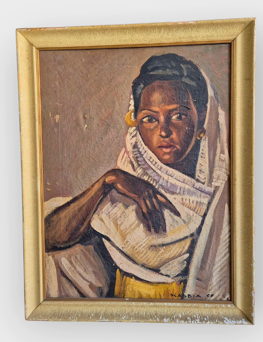 Portrait Of A Somali Girl, Painting By A. Scabbia XXth Century -photo-2