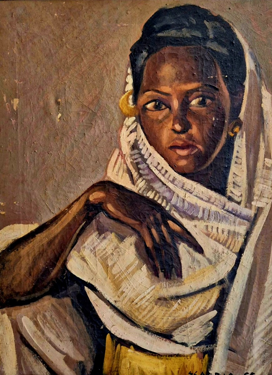 Portrait Of A Somali Girl, Painting By A. Scabbia XXth Century 