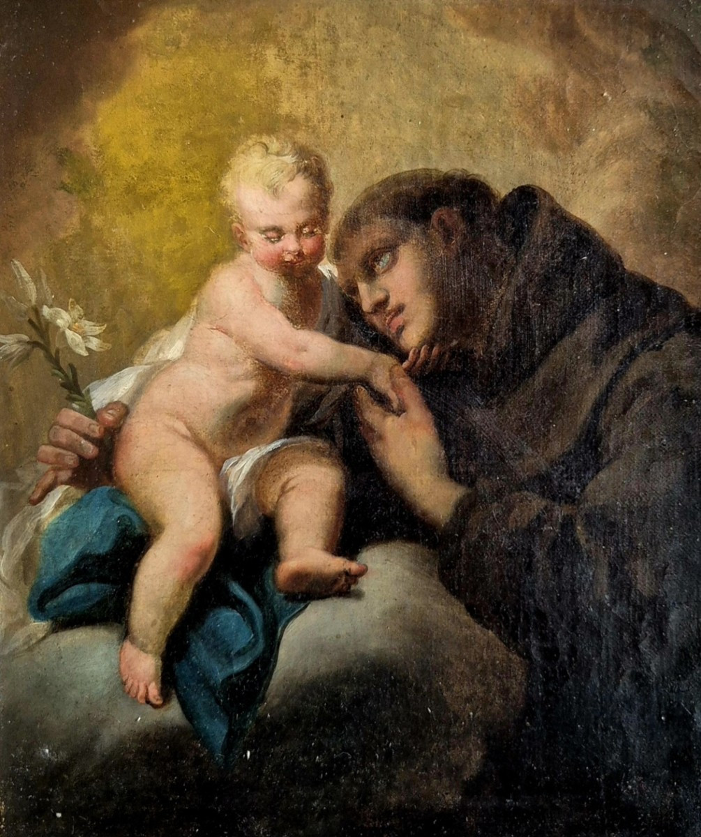 Saint Antoine et l'enfant Jésus. Tableau , Venice XVIIIème Siècle -photo-2